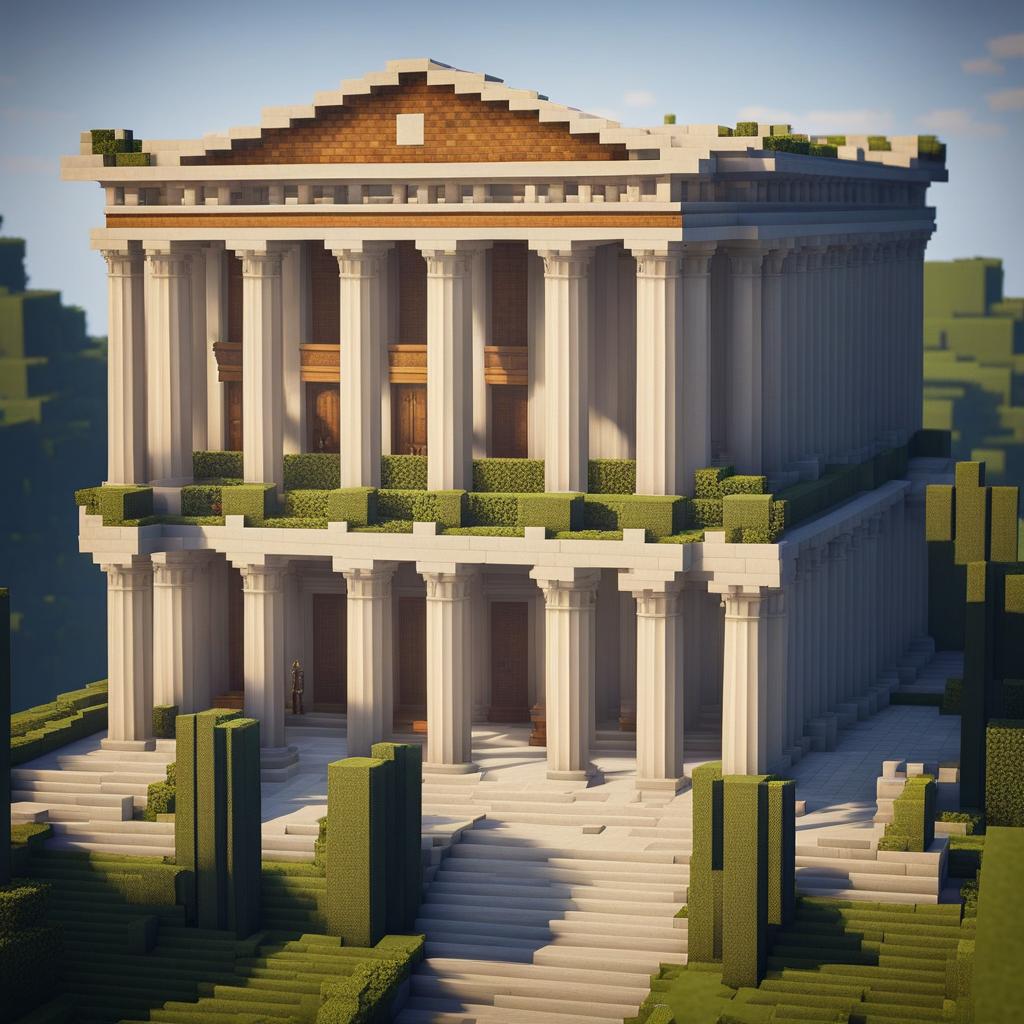 ancient roman villa with classical columns and statues - minecraft house ideas minecraft block style