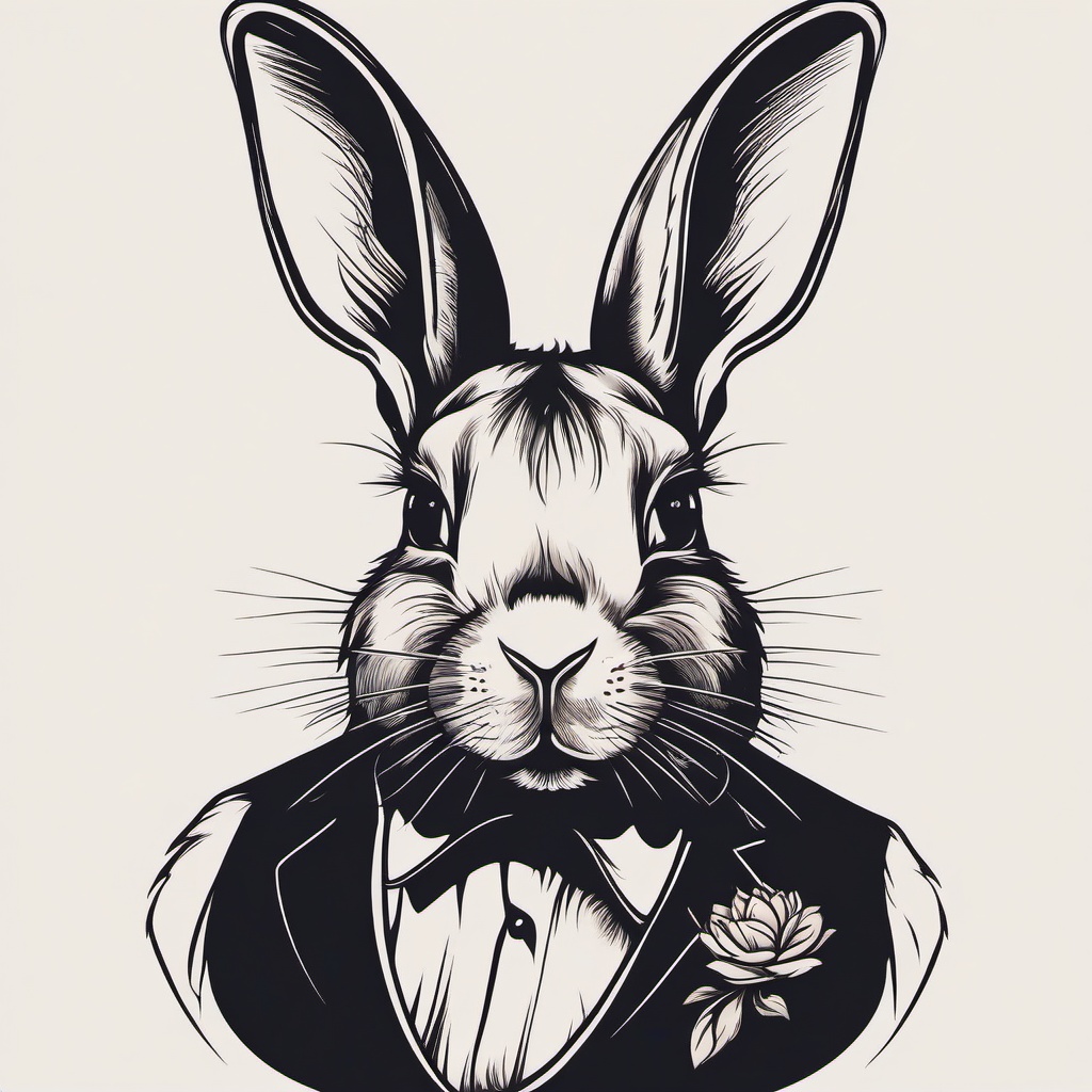 cool rabbit tattoo  minimalist color tattoo, vector