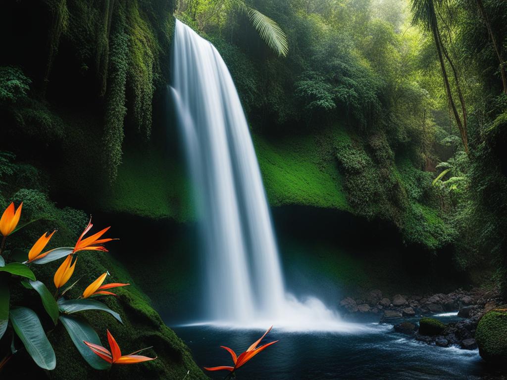 la paz waterfall gardens - paint the tranquil night atmosphere of la paz waterfall gardens in costa rica, a lush rainforest park with waterfalls and wildlife. 