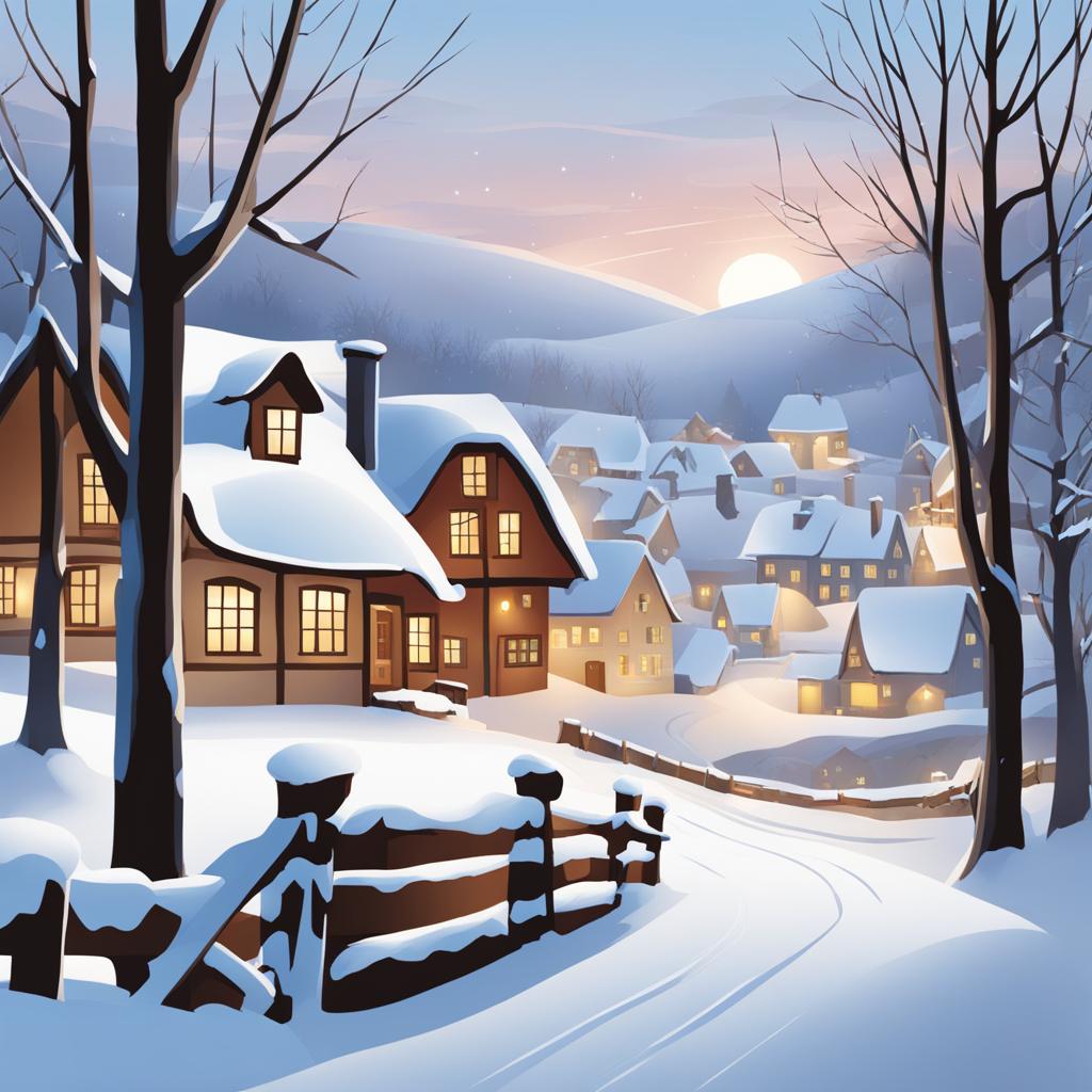 winter clipart: falling gently on a quiet snow-covered village. 