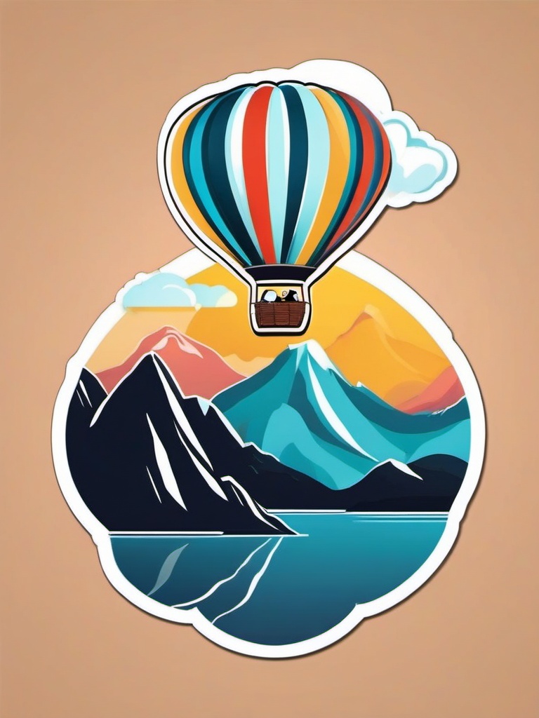 Penguin Hot Air Balloon Adventure Sticker - A penguin embarking on a whimsical hot air balloon adventure over scenic landscapes. ,vector color sticker art,minimal