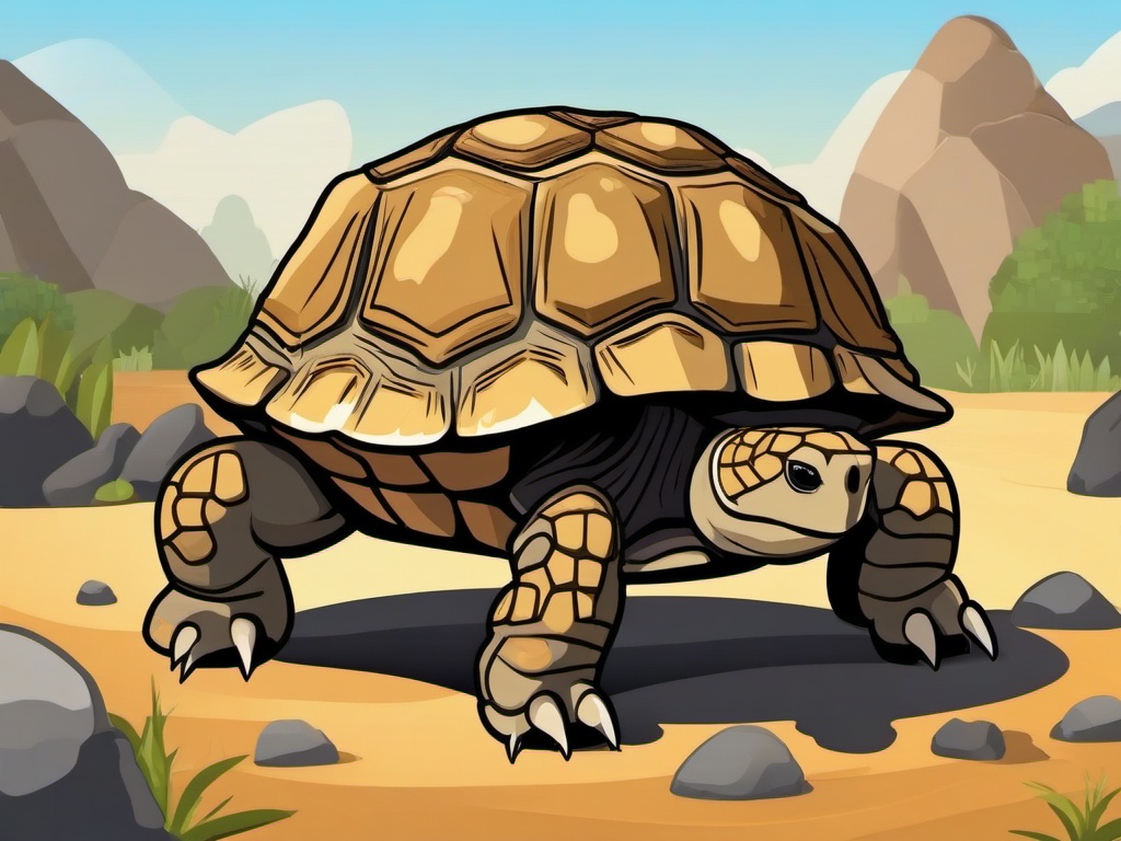 Pancake Tortoise cartoon - flat-shelled tortoise for rocky terrain  cartoon sticker style