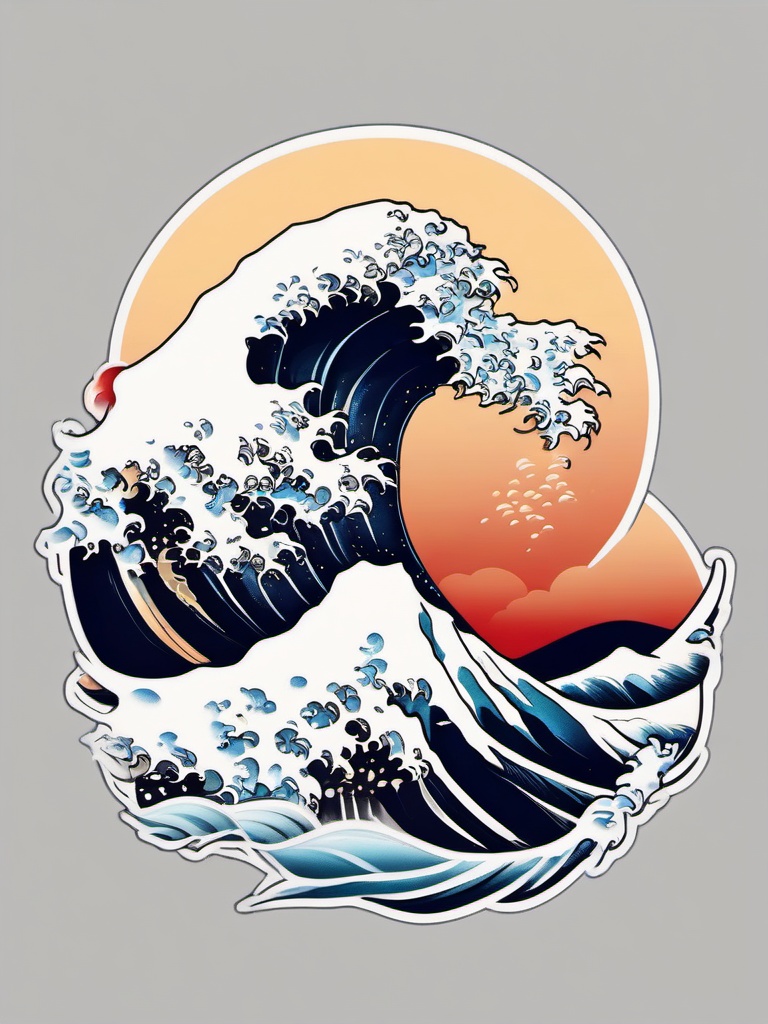 the wave of kanagawa tattoo  simple color tattoo,white background,minimal