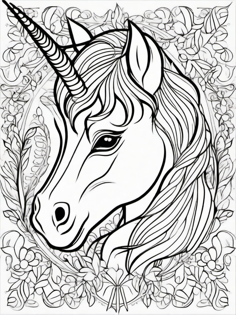 Simple unicorn  children’s coloring pages. black ink lines on white paper.