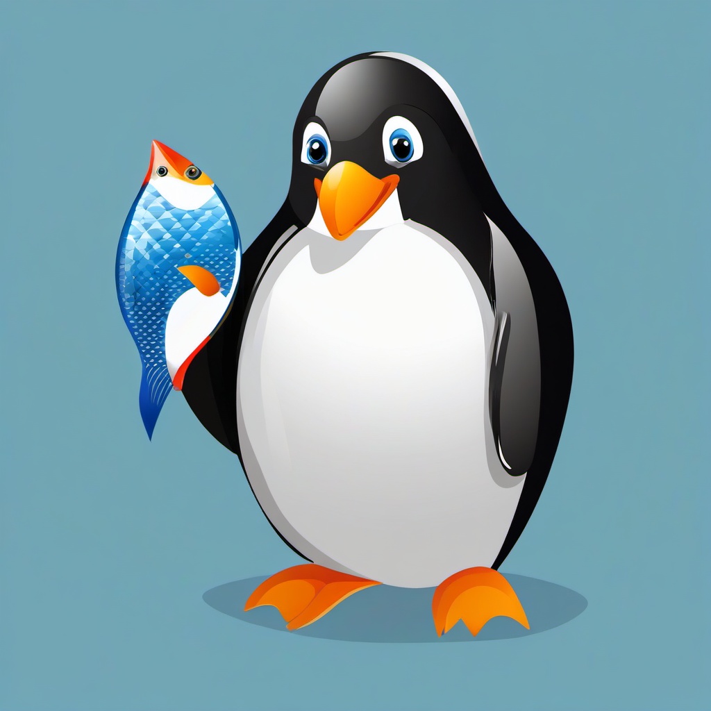 Penguin clipart - penguin holding a fish  