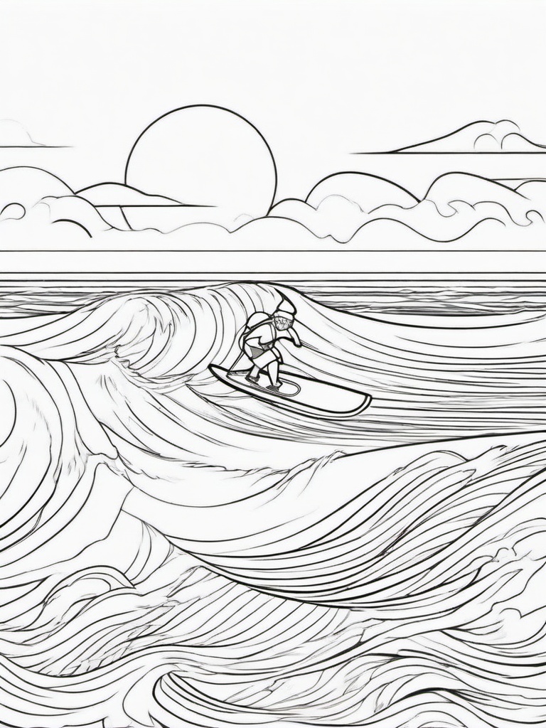 Santa on a Surfboard Coloring Pages - Santa Surfing Through the Ocean Waves  minimal black outline printable sheet, coloring page