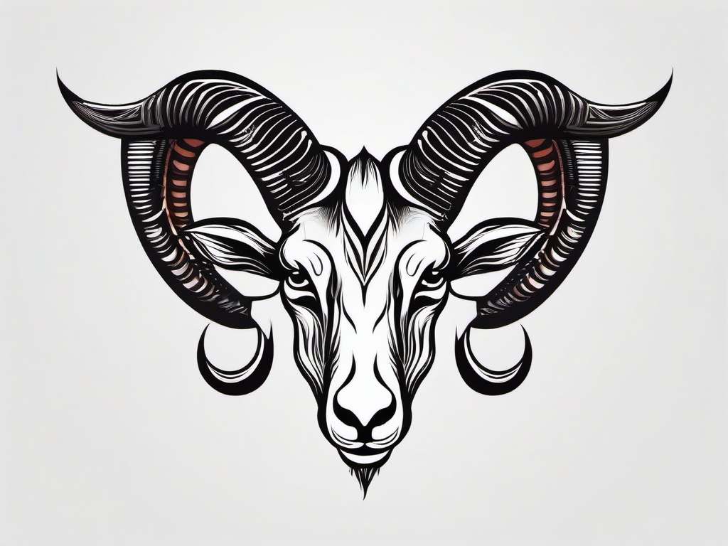 Goat Head Tattoo - Infuse strength and symbolism with a tattoo featuring the powerful image of a goat head.  simple vector color tattoo,minmal,white background