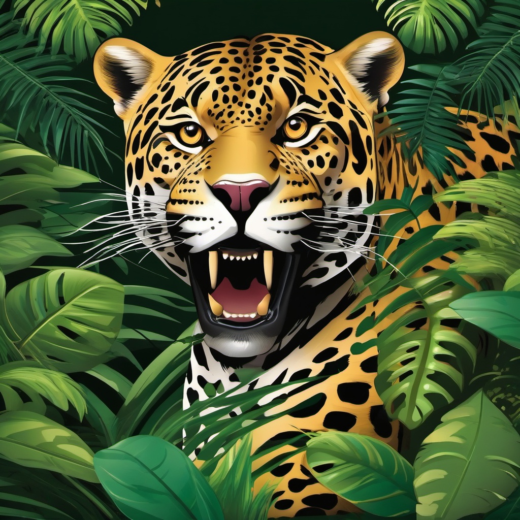 Jaguar Clipart in the Jungle,Fierce jaguar amidst the lush jungle, symbol of power and grace. 