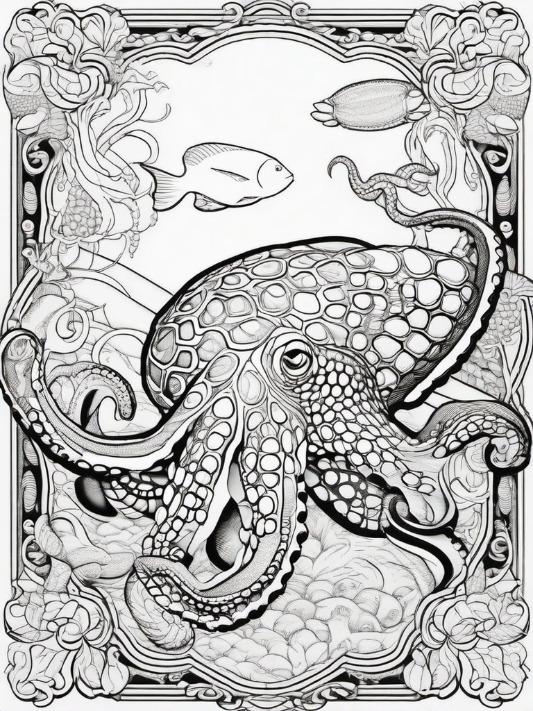 Octopus Coloring Pages - Octopus with a turtle  simple coloring pages