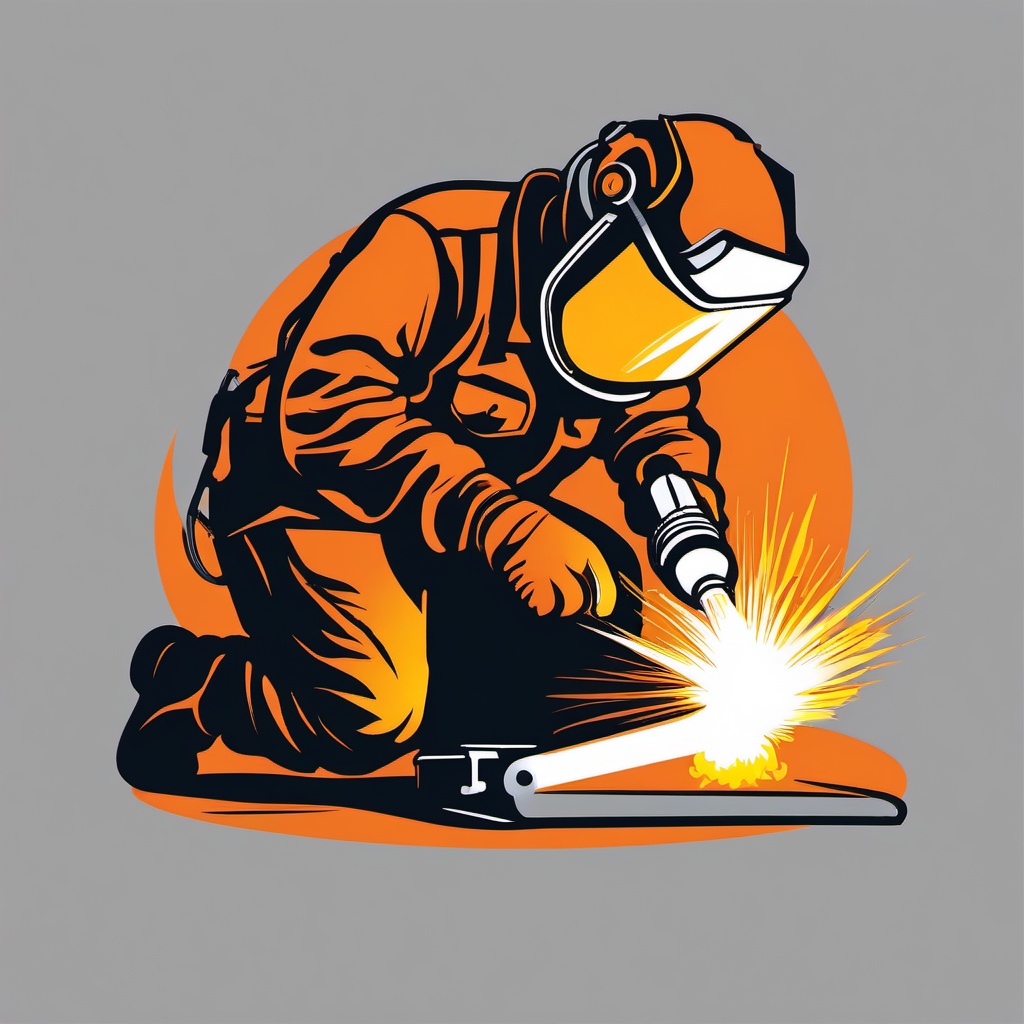 Welding clipart - A worker using a welding torch., ,vector color clipart,minimal