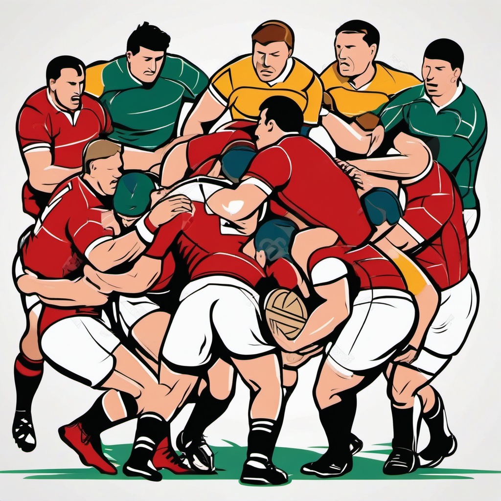 Rugby Scrum Clipart - A rugby scrum in action.  color vector clipart, minimal style