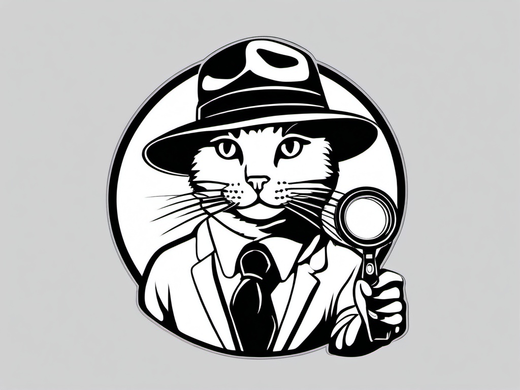 Cat as a detective with a magnifying glass  minimalist design, white background, t shirt vector art