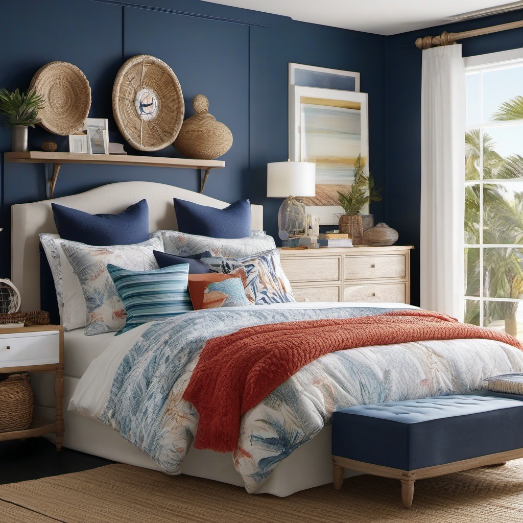 Nautical Coastal Bedroom - Bring a beachfront feel with nautical and coastal decor. , bedroom interior decor design ideas, multicoloured, photo realistic, hyper detail, high resolution,