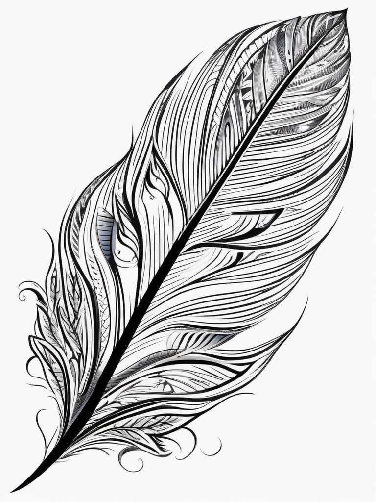 Feather Tribal Tattoo - Tribal-inspired tattoo featuring intricate feather motifs.  simple vector tattoo,minimalist,white background