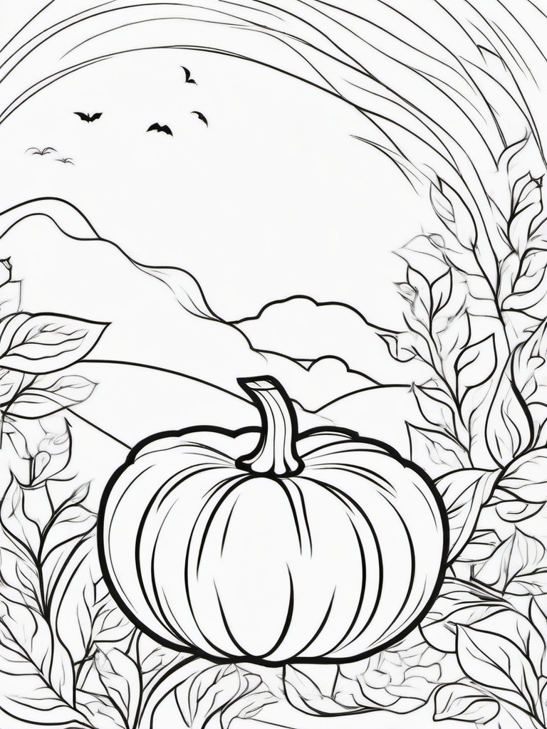 Pumpkin with Autumn Wind Coloring Pages - Wind Blowing Around an Autumn Pumpkin  minimal black outline printable sheet, coloring page