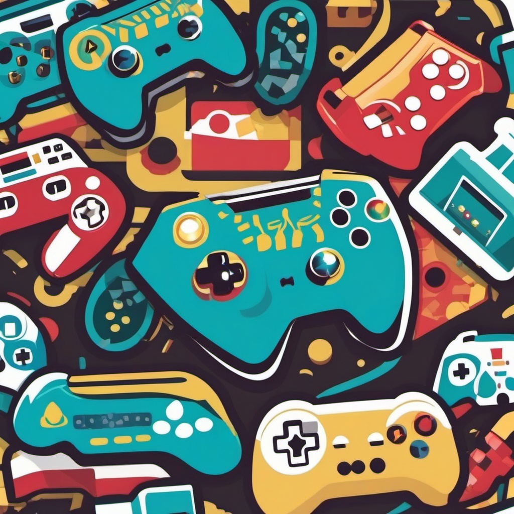 Gaming console and controllers sticker- Multiplayer fun, , sticker vector art, minimalist design