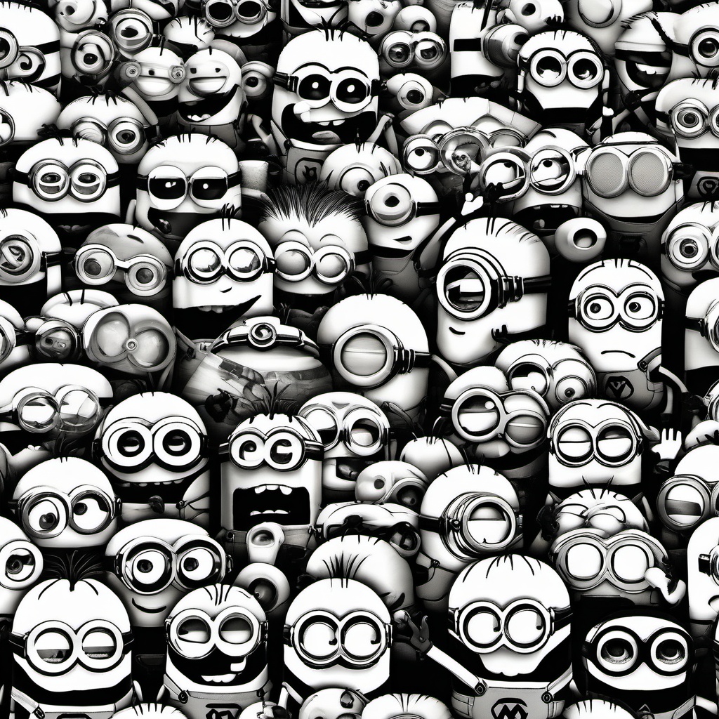 drawing of a group of minions  minimal rough sketch scribbles,doodles,black and white