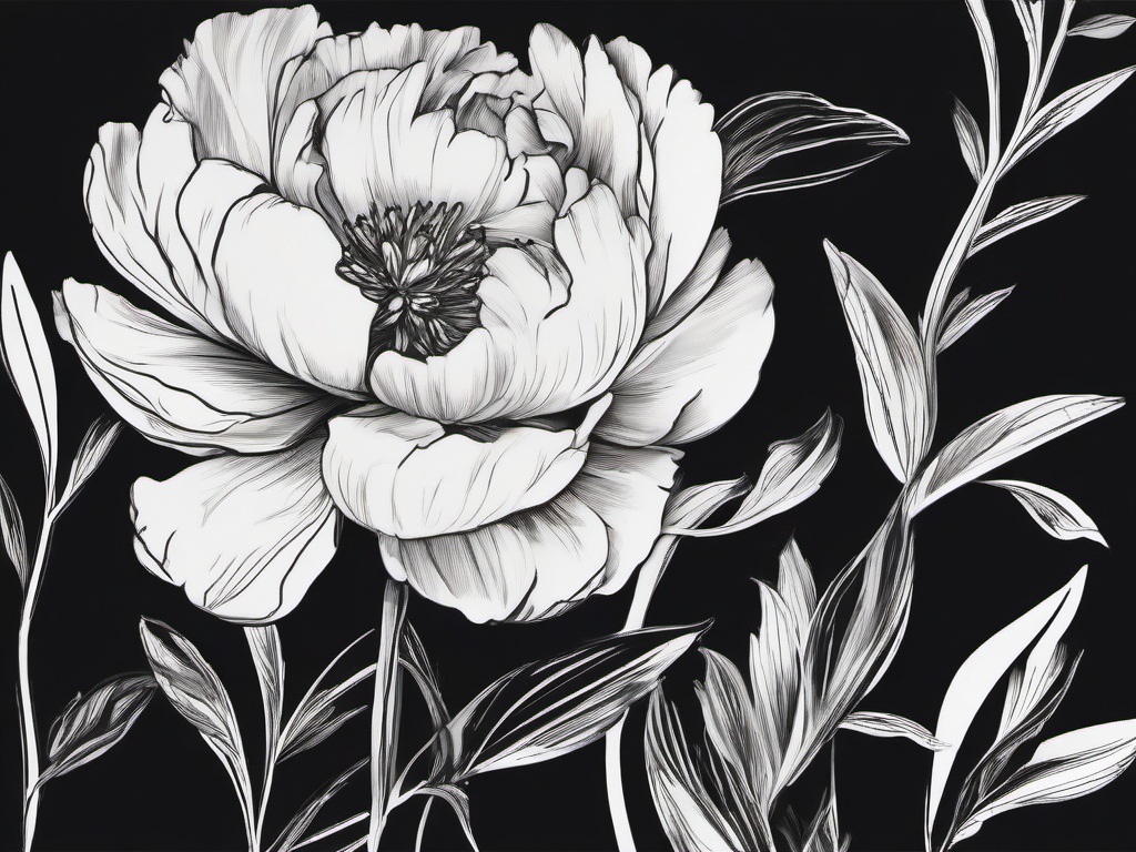 drawing of a peony  minimal rough sketch scribbles,doodles,black and white