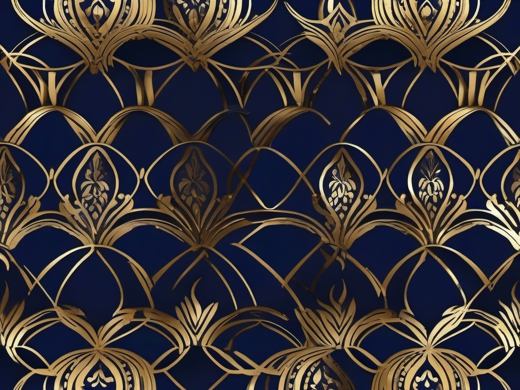 Blue Wallpaper With Gold-Navy blue with elegant gold leaf patterns for a luxurious look  background wallpaper