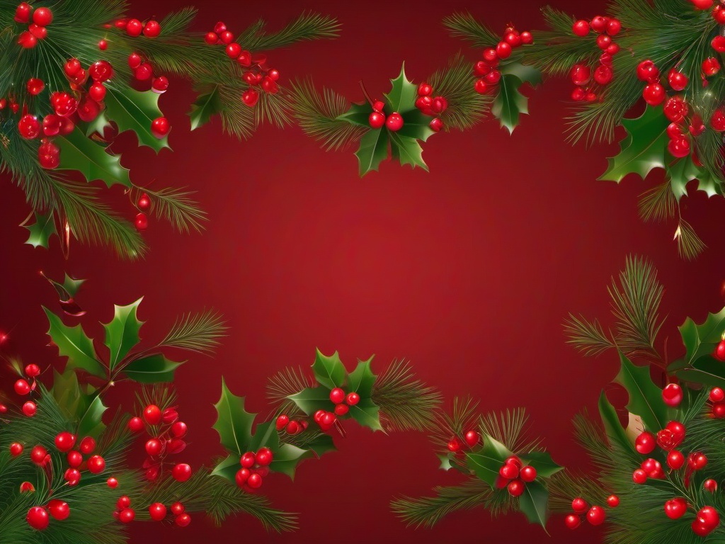 Christmas Red Bg-Vibrant red with delicate pine and holly berry accents around the edges  background wallpaper