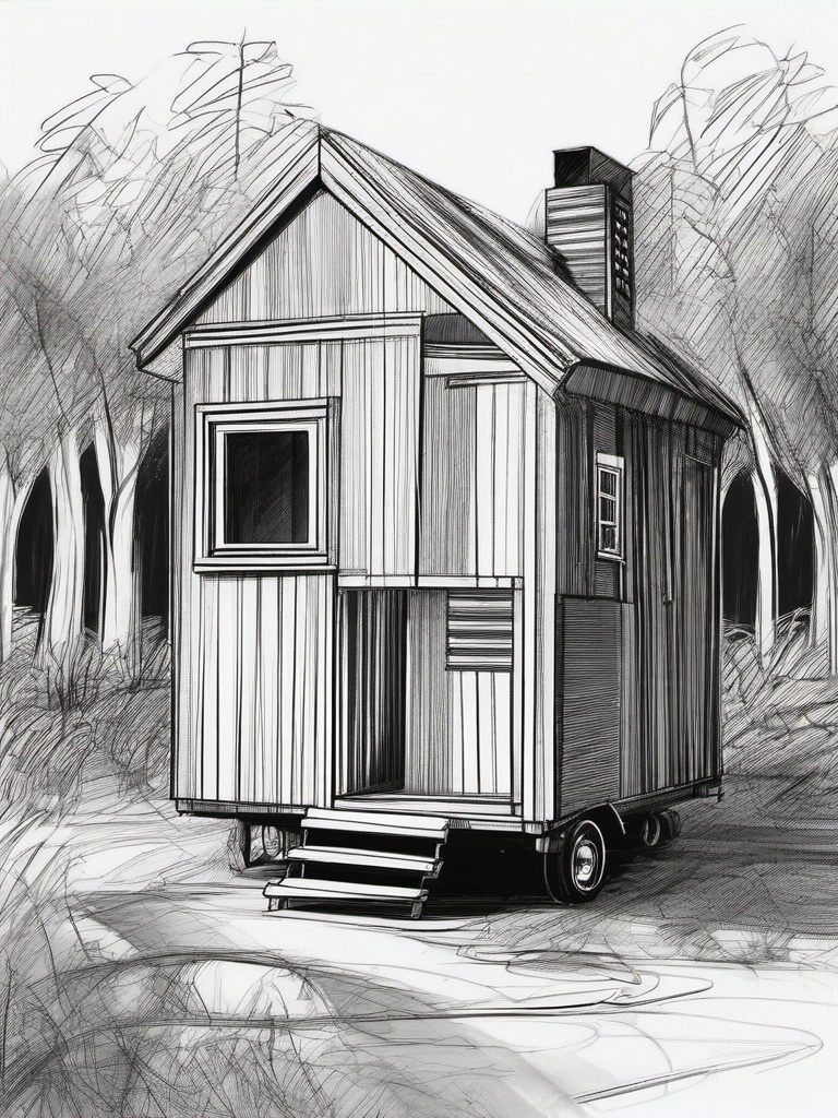 drawing of a tiny house  minimal rough sketch scribbles,doodles,black and white