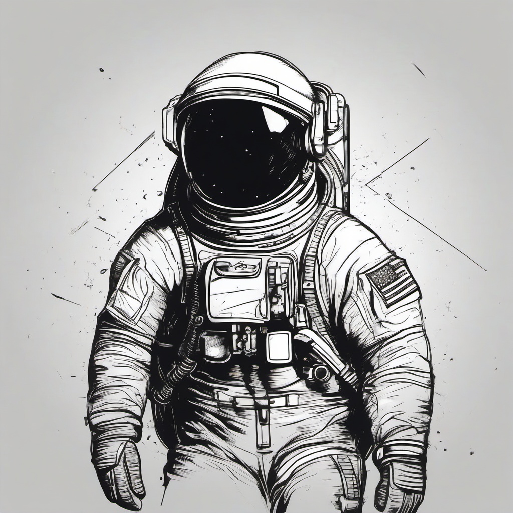 drawing of astronaut in space  minimal rough scribbles,doodles,black and white