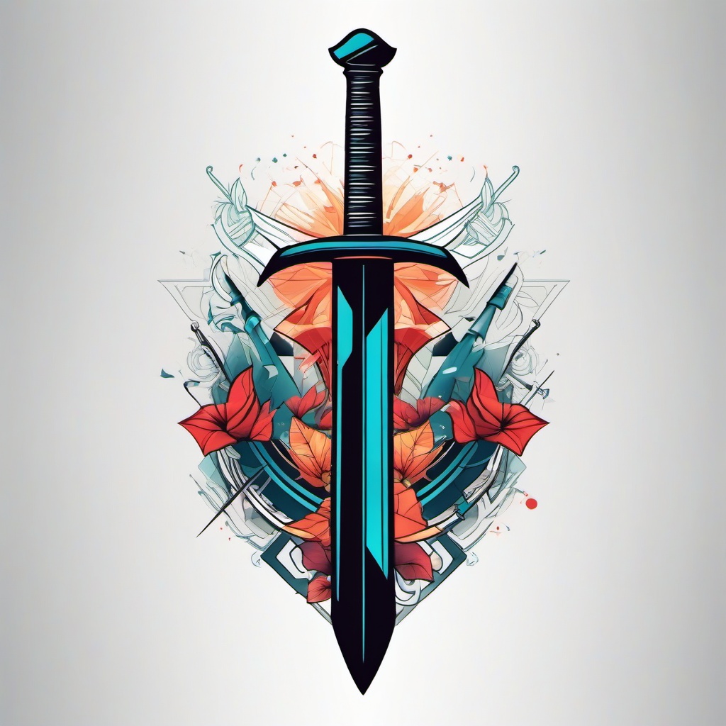 geometric sword tattoo  simple vector color tattoo