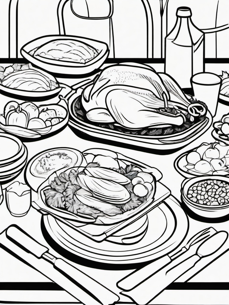 Thanksgiving Feast Preparation Coloring Pages - Getting Ready for the Big Meal  minimal black outline printable sheet, coloring page