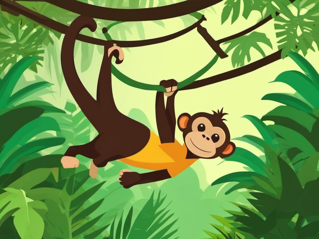 Jungle Monkey Sticker - A playful monkey swinging from tree to tree in the jungle. ,vector color sticker art,minimal