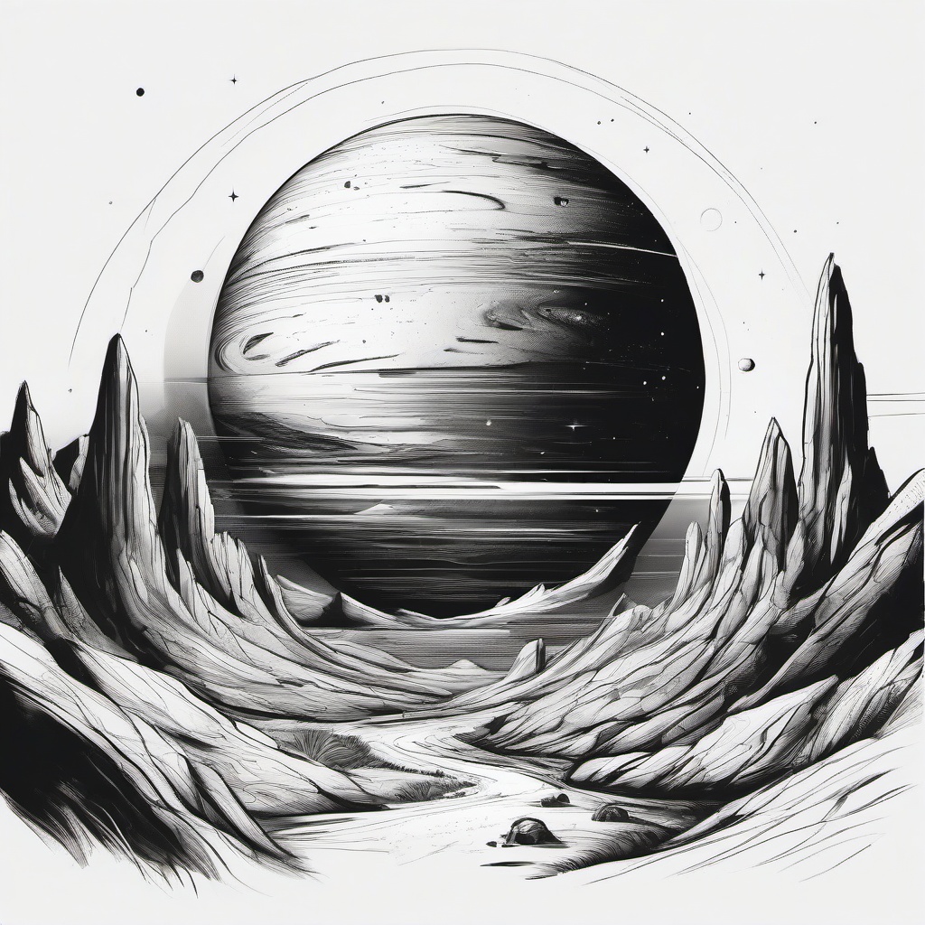 drawing of an alien planet  minimal rough sketch scribbles,doodles,black and white