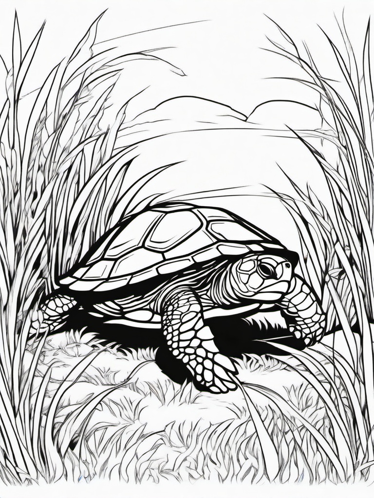 Turtle Coloring Pages - Turtle playing hide and seek in the grass  simple coloring pages