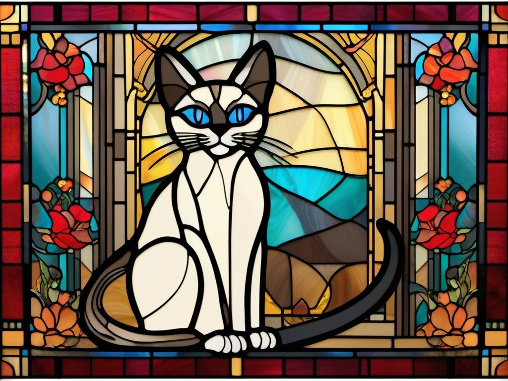 Stained Glass Siamese Cat - Celebrate the elegance of Siamese cats with stained glass art, capturing their distinctive features in colorful and detailed designs.  