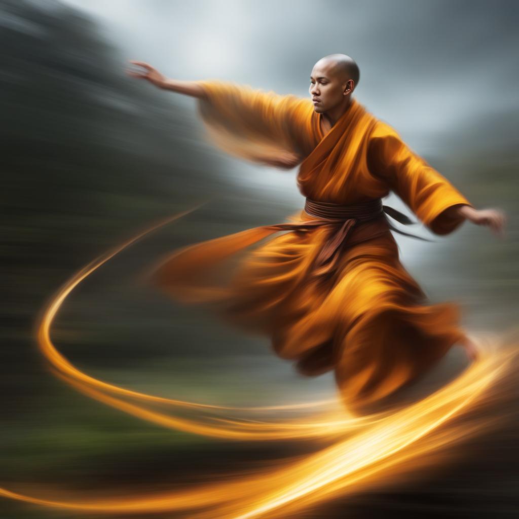 thri-kreen monk with blurred speed - create an artwork of a thri-kreen monk, their incredible speed leaving afterimages in their wake. 