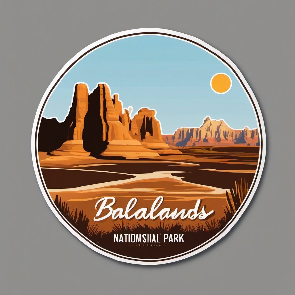 Badlands National Park sticker- Unique landscape featuring eroded buttes and pinnacles, , sticker vector art, minimalist design