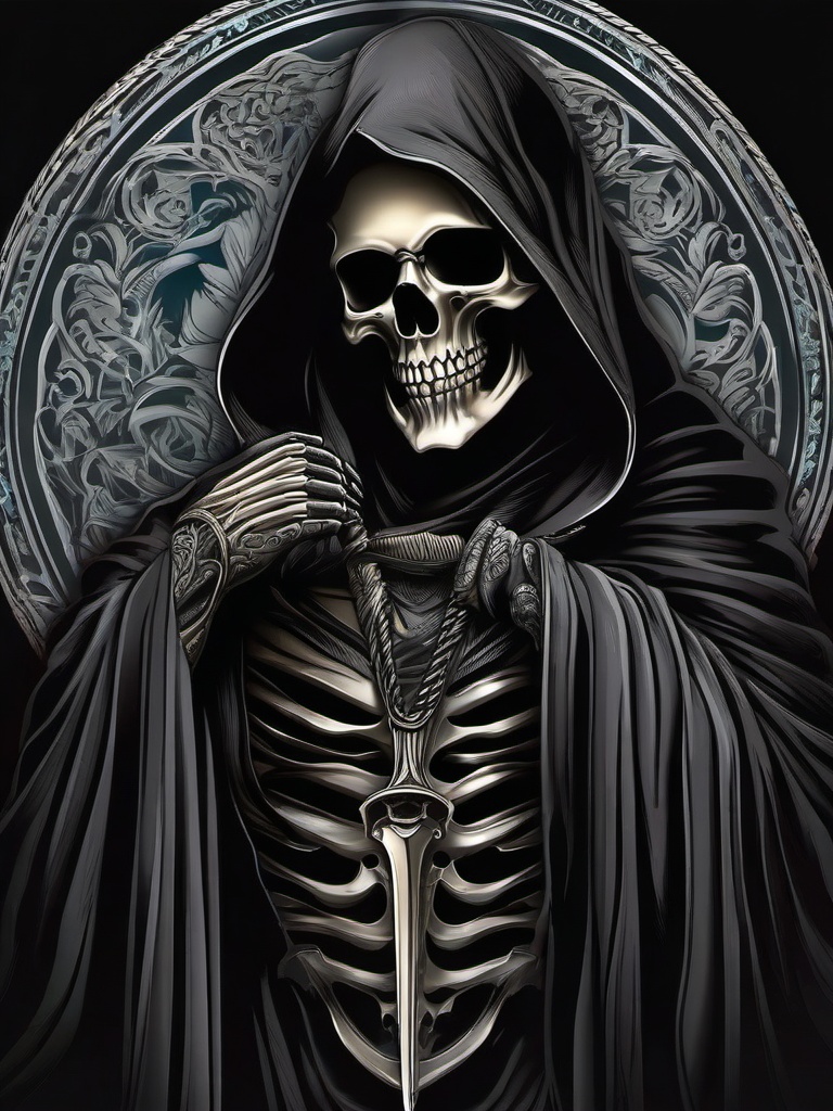 Grand Reaper Tattoo-Epic and detailed tattoo featuring the Grand Reaper, a unique and artistic take on the concept of death.  simple color vector tattoo