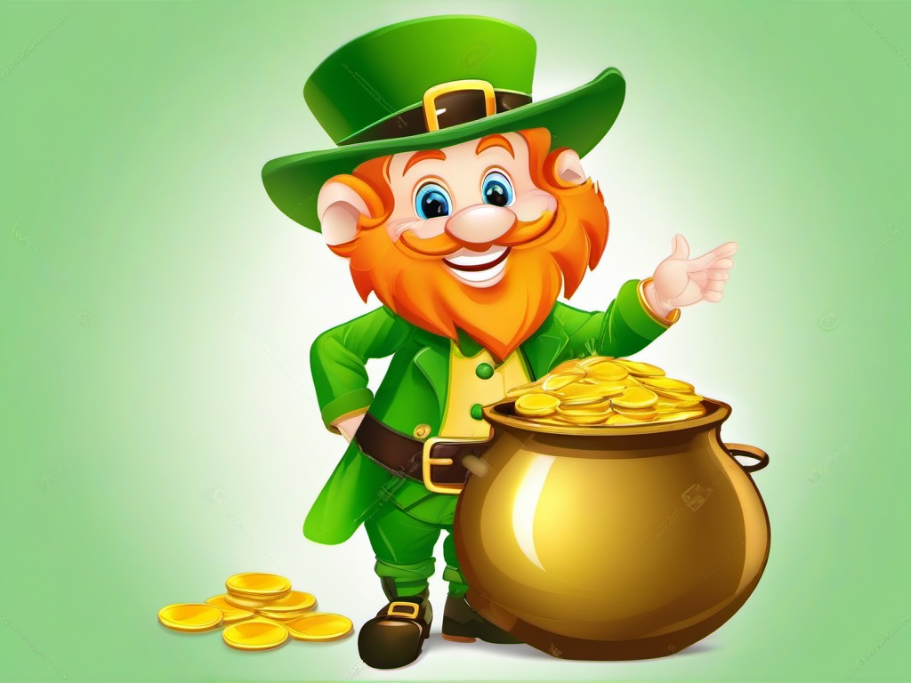 Leprechaun clipart - cheerful leprechaun with a pot of gold  