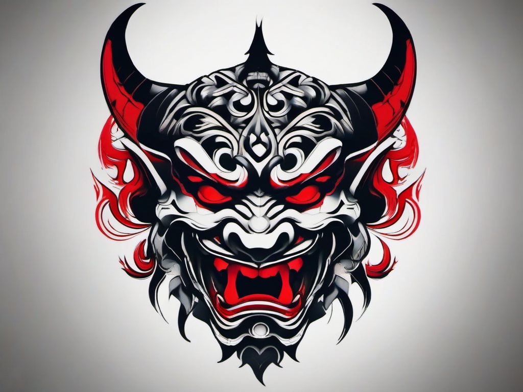 demon oni mask tattoo  simple color tattoo,white background,minimal