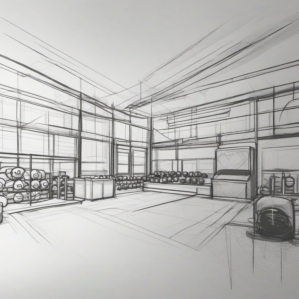 drawing of a Pokémon gym  minimal rough sketch scribbles,doodles,black and white