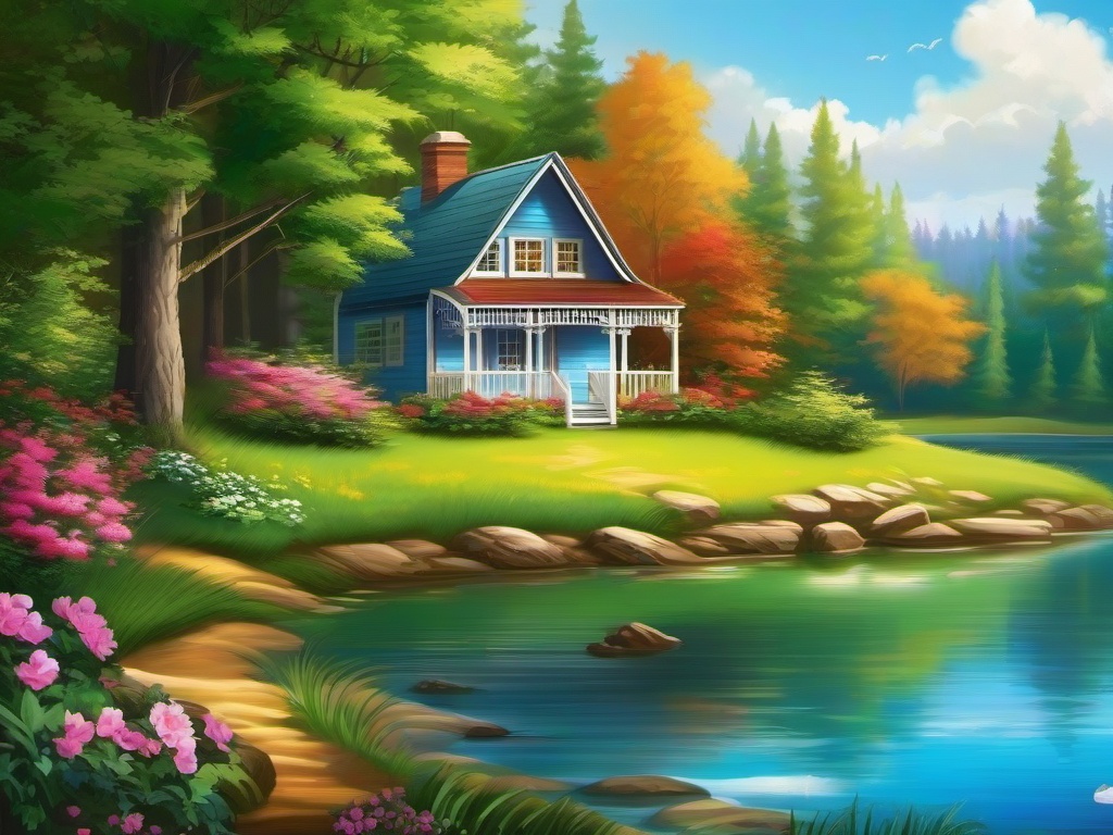 Summer Cottage Wallpaper  background