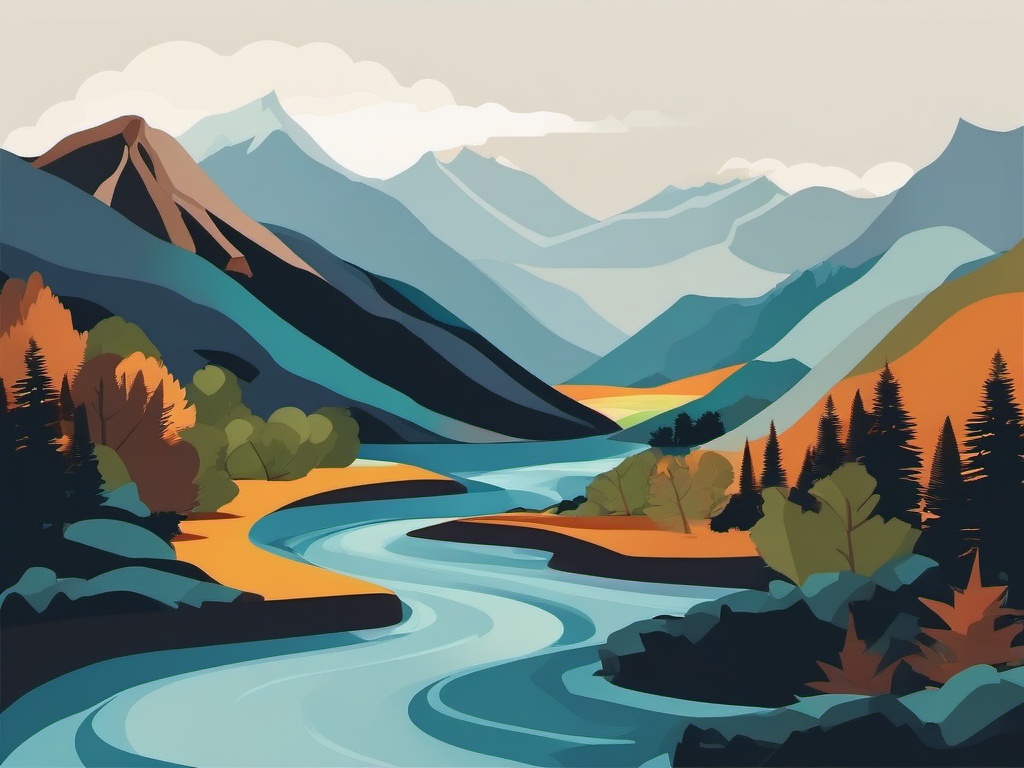 Mountain River clipart - A river winding through mountain terrain, ,vector color clipart,minimal