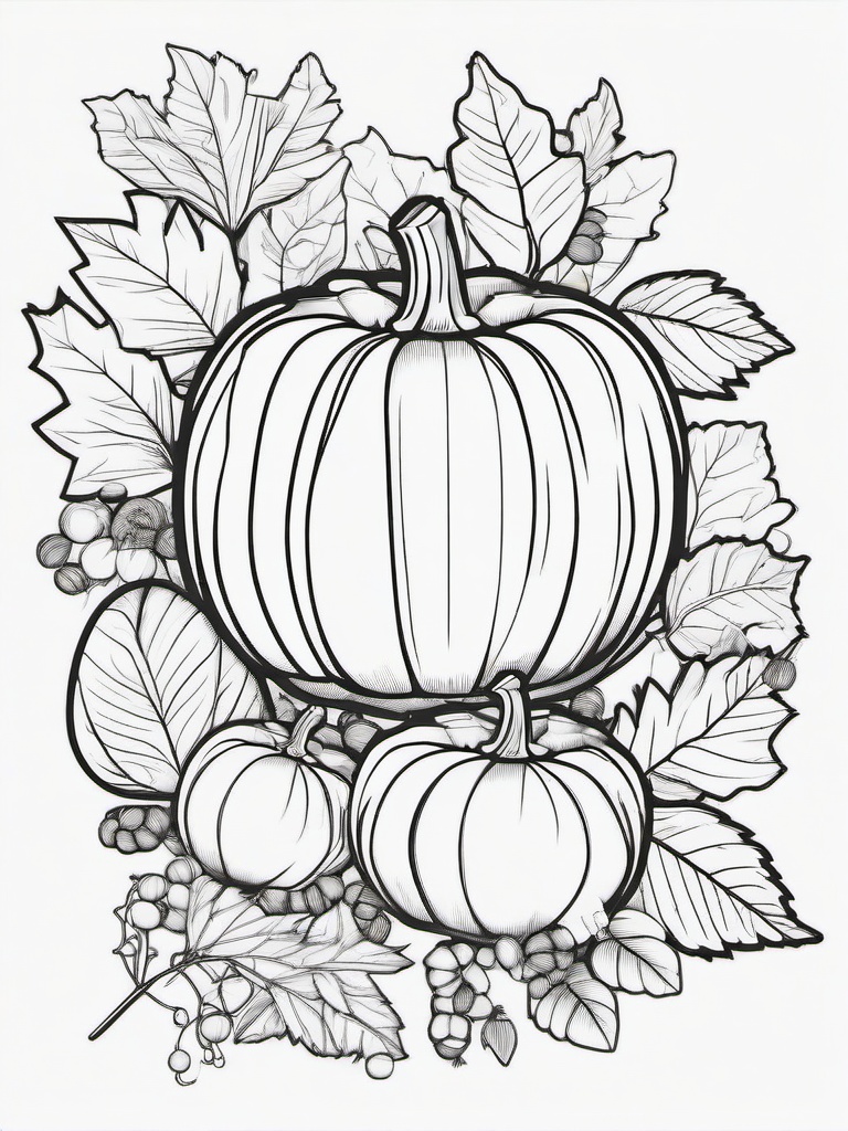 Pumpkin with Acorns Coloring Pages - Pumpkins Accompanied by Fall Acorns  minimal black outline printable sheet, coloring page