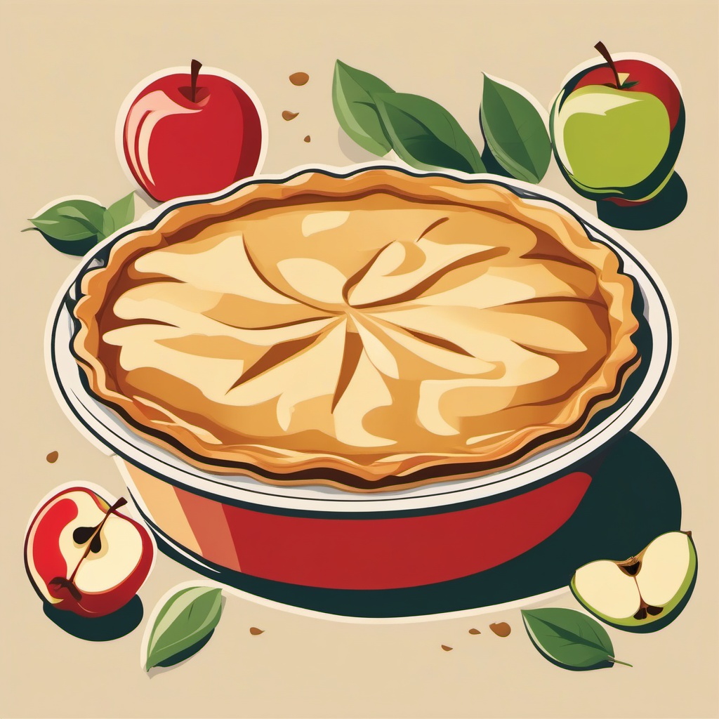 Apple Pie Baking Clipart - A freshly baked apple pie in a pie dish.  color vector clipart, minimal style