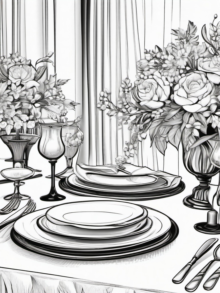 Floral Table Settings - Elegant arrangements for dining occasions.  outling,coloring pages,black and white