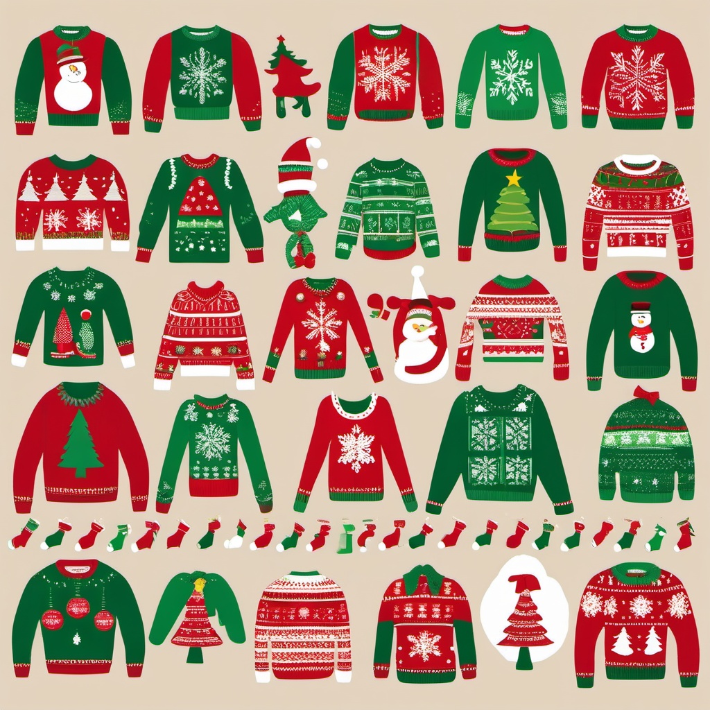 Ugly Christmas sweater party clipart  simple, 2d flat