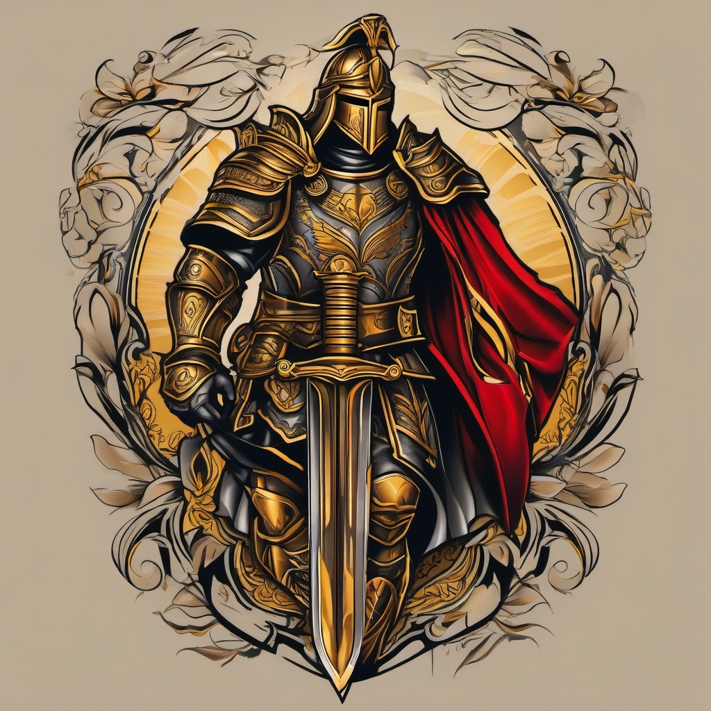 Armor of God Tattoo Ink Masters-Tattoo inspired by the Armor of God, a biblical reference from Ephesians 6:10-18, often depicted in various artistic styles.  simple color vector tattoo