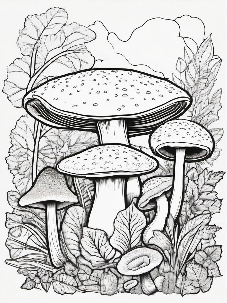 Mushroom Foraging Coloring Pages - Discovering Edible Mushrooms in Autumn  minimal black outline printable sheet, coloring page