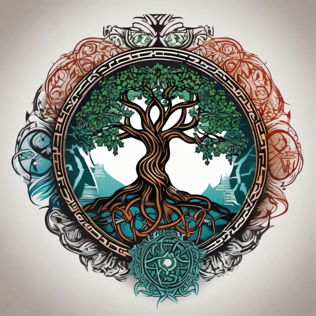 yggdrasil vegvisir tattoo  simple vector color tattoo