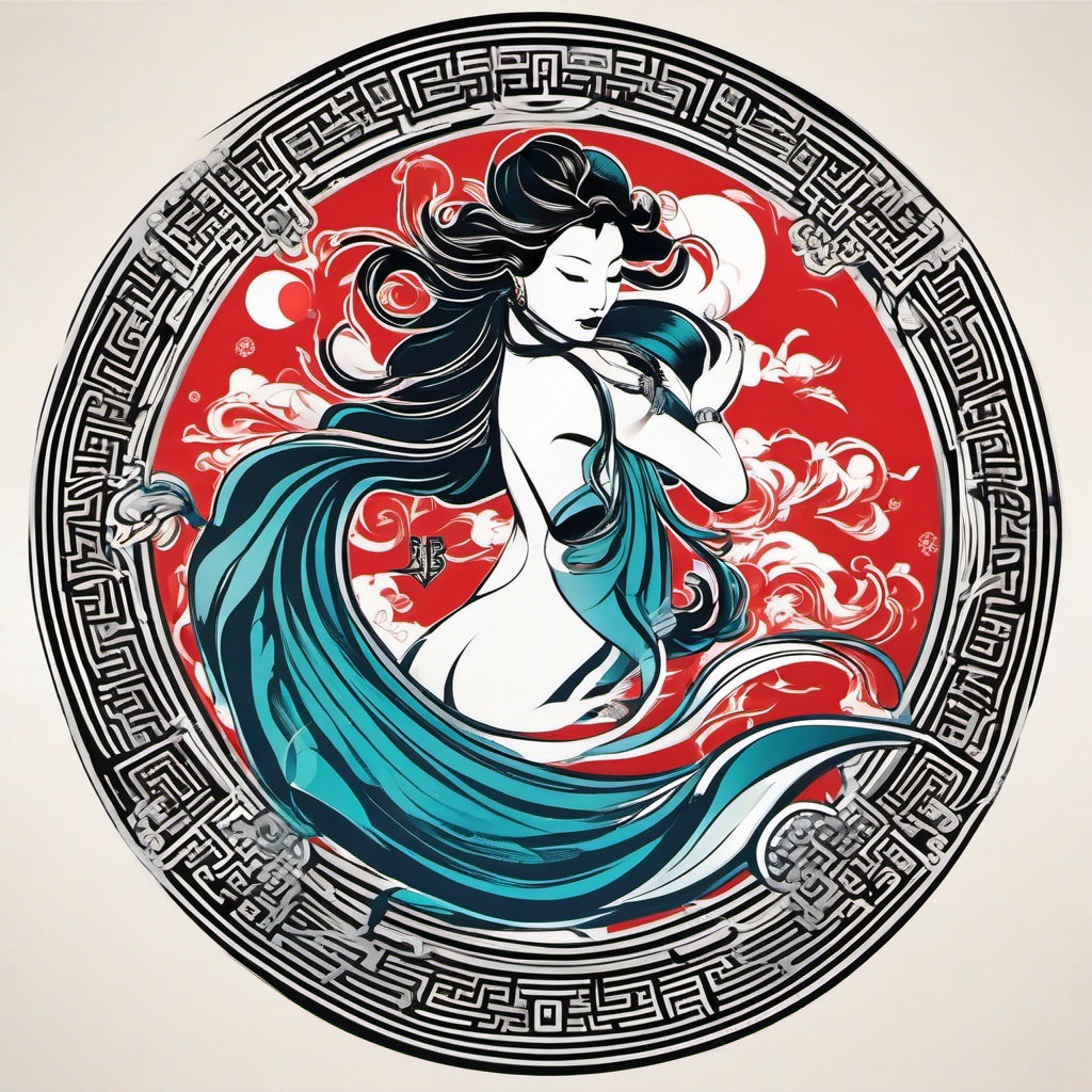 aquarius in chinese tattoo  simple vector color tattoo