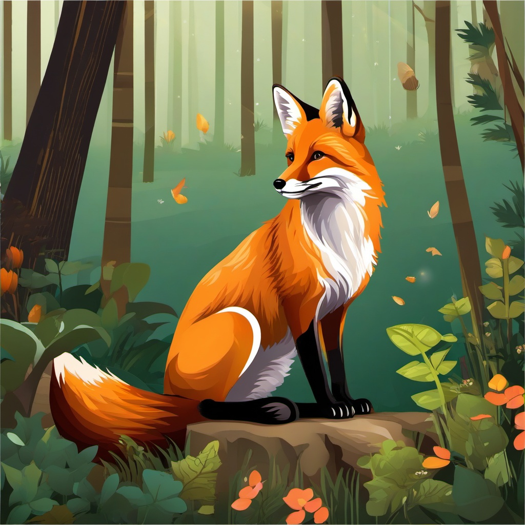 Fox clipart - fox sitting in a forest clearing  