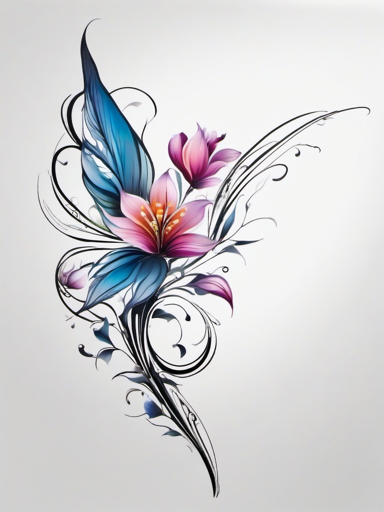 fairy flower tattoo  simple color tattoo style,white background